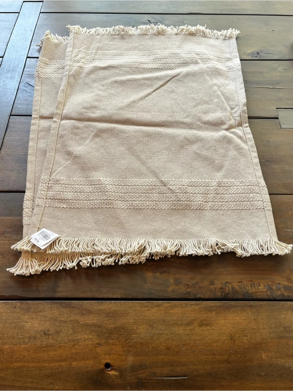 Pier 1 Fringed Woven Cotton Placemats in Light Tan NWT Cottagecore BoHo Set of 2